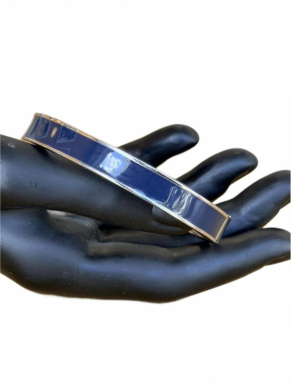 Vintage Talbots Blue Enamel Silver Tone Hinged Bangle
